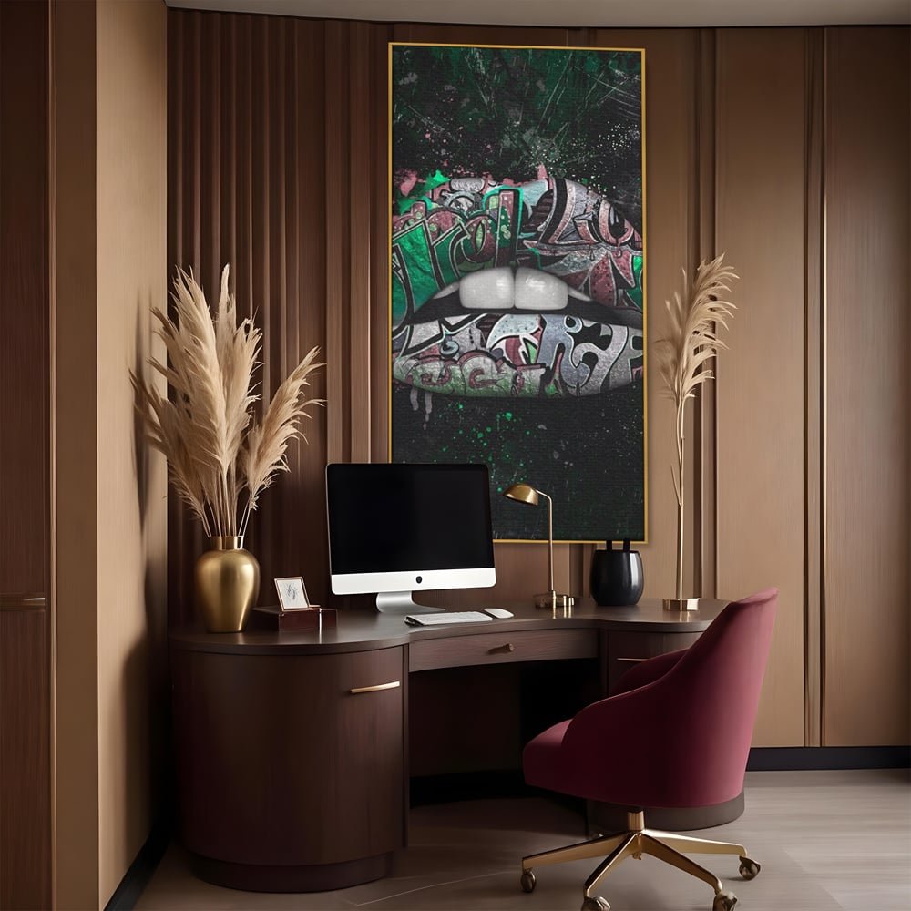 Tablou Canvas Premium LuxCanva® A1148, Green Lips ,  Decorativ, Verde, Buze, Kiss, Culori Vibrante