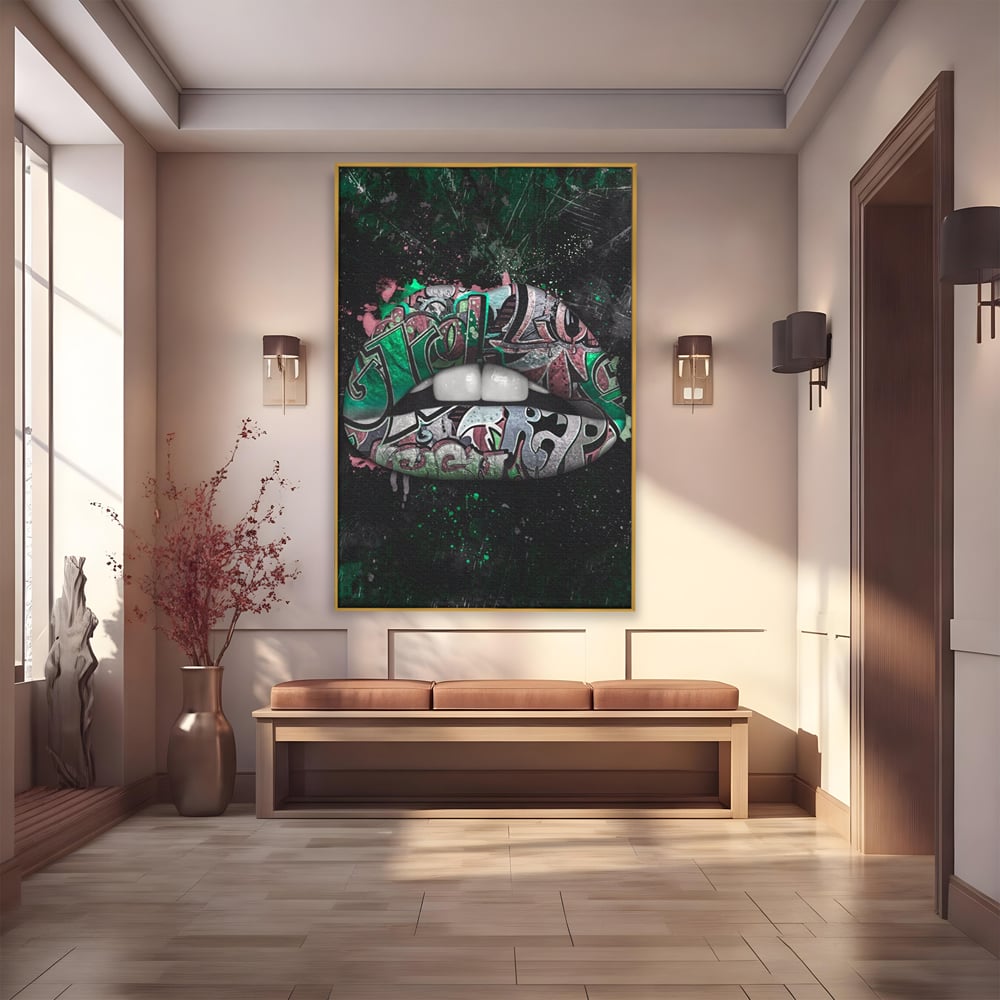 Tablou Canvas Premium LuxCanva® A1148, Green Lips ,  Decorativ, Verde, Buze, Kiss, Culori Vibrante