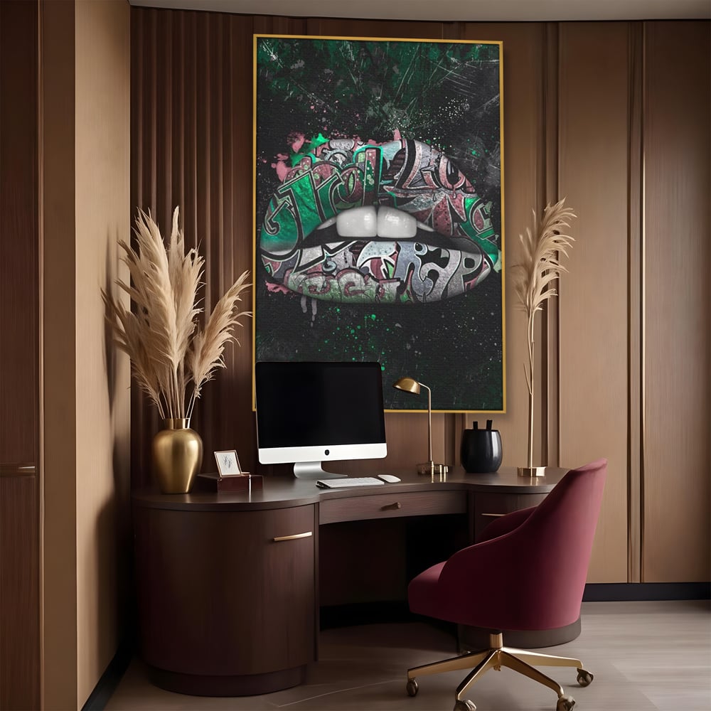 Tablou Canvas Premium LuxCanva® A1148, Green Lips ,  Decorativ, Verde, Buze, Kiss, Culori Vibrante