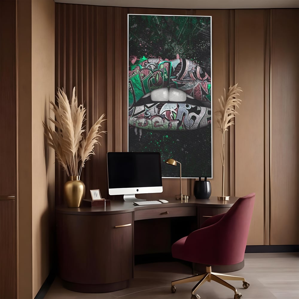 Tablou Canvas Premium LuxCanva® A1148, Green Lips ,  Decorativ, Verde, Buze, Kiss, Culori Vibrante