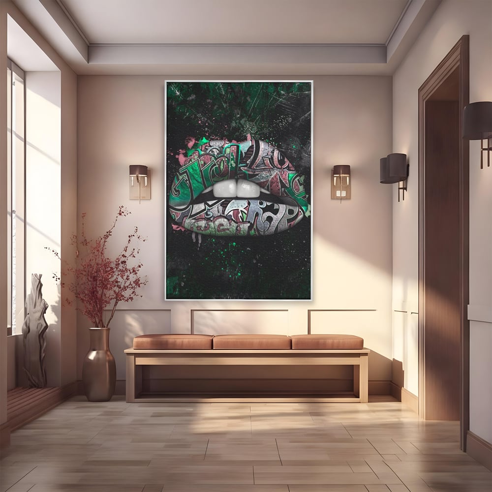 Tablou Canvas Premium LuxCanva® A1148, Green Lips ,  Decorativ, Verde, Buze, Kiss, Culori Vibrante