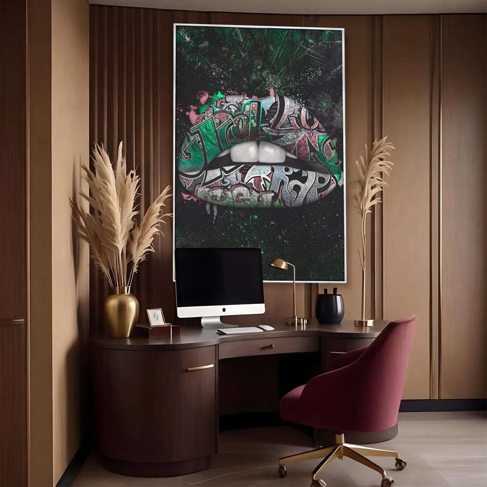 Tablou Canvas Premium LuxCanva® A1148, Green Lips ,  Decorativ, Verde, Buze, Kiss, Culori Vibrante