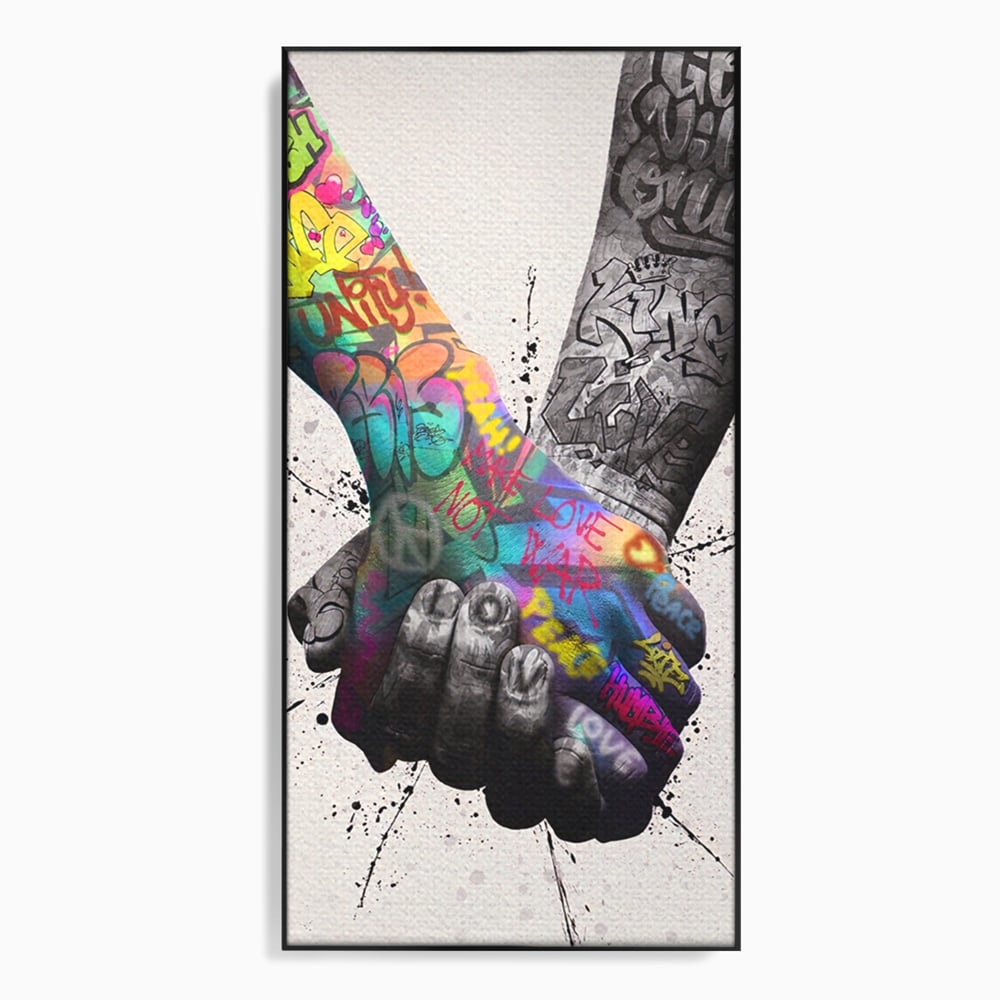 Leinwand Wandkunst Leinwand Premium LuxCanva® A1149, 2Hands , Dekorativ, Liebe, Street Art, Graffiti, Lebendige Farben