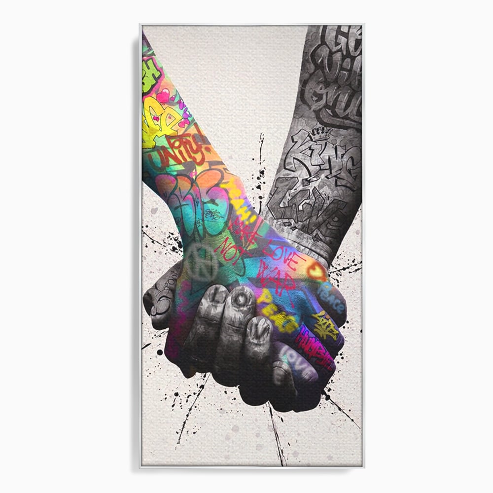 Leinwand Wandkunst Leinwand Premium LuxCanva® A1149, 2Hands , Dekorativ, Liebe, Street Art, Graffiti, Lebendige Farben