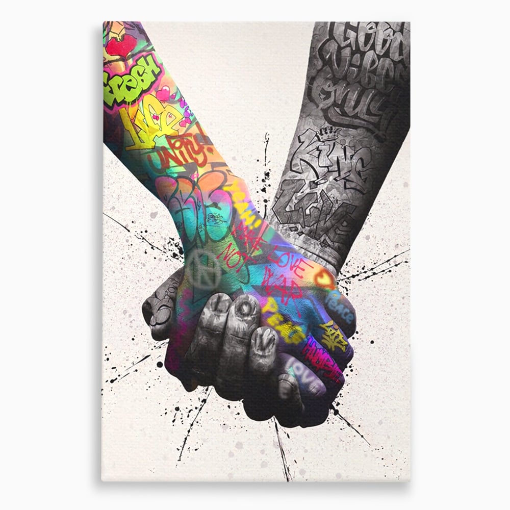 Leinwand Wandkunst Leinwand Premium LuxCanva® A1149, 2Hands , Dekorativ, Liebe, Street Art, Graffiti, Lebendige Farben