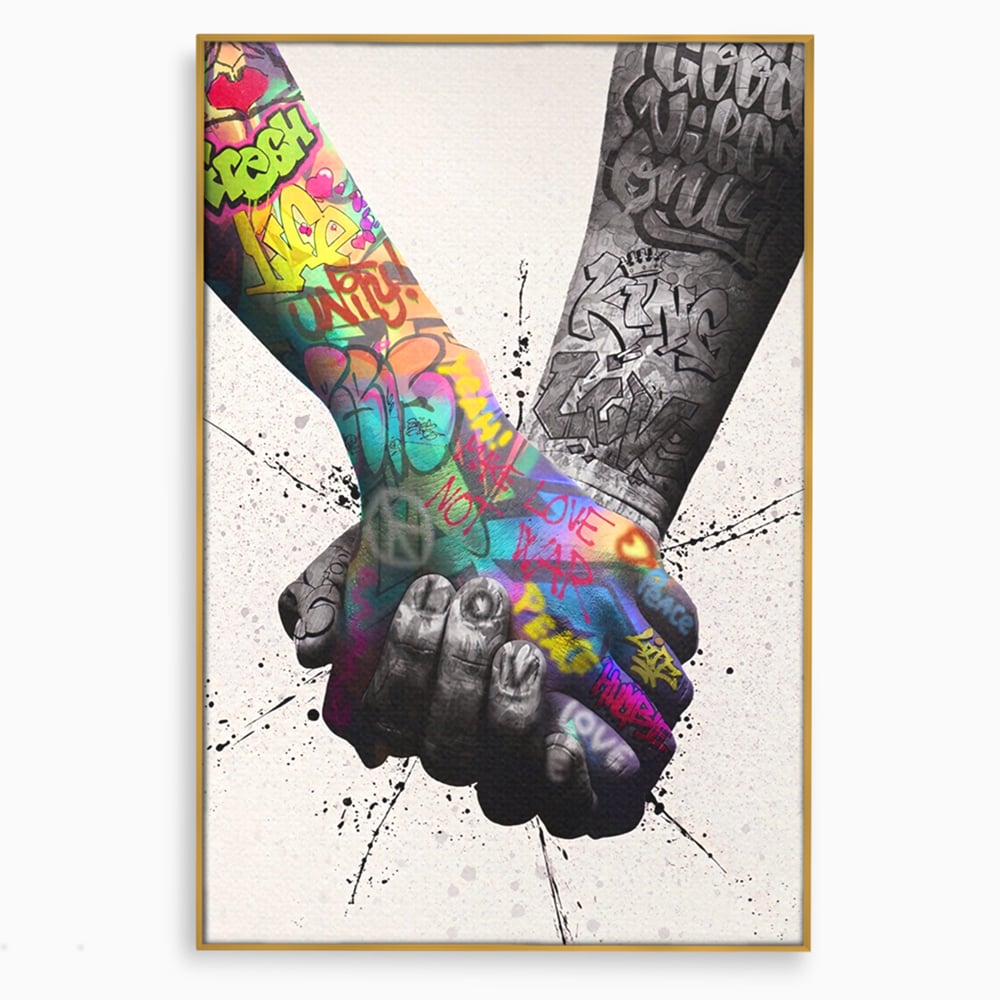 Leinwand Wandkunst Leinwand Premium LuxCanva® A1149, 2Hands , Dekorativ, Liebe, Street Art, Graffiti, Lebendige Farben