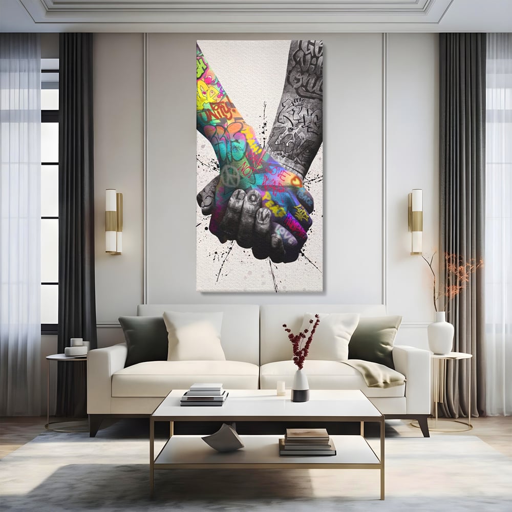 Leinwand Wandkunst Leinwand Premium LuxCanva® A1149, 2Hands , Dekorativ, Liebe, Street Art, Graffiti, Lebendige Farben