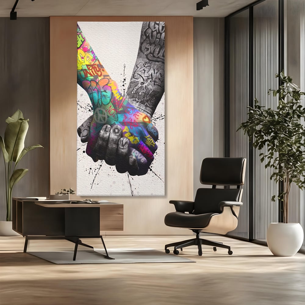 Leinwand Wandkunst Leinwand Premium LuxCanva® A1149, 2Hands , Dekorativ, Liebe, Street Art, Graffiti, Lebendige Farben
