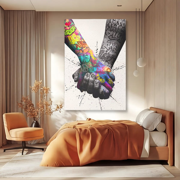 Leinwand Wandkunst Leinwand Premium LuxCanva® A1149, 2Hands , Dekorativ, Liebe, Street Art, Graffiti, Lebendige Farben