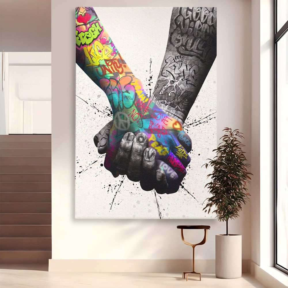 Leinwand Wandkunst Leinwand Premium LuxCanva® A1149, 2Hands , Dekorativ, Liebe, Street Art, Graffiti, Lebendige Farben