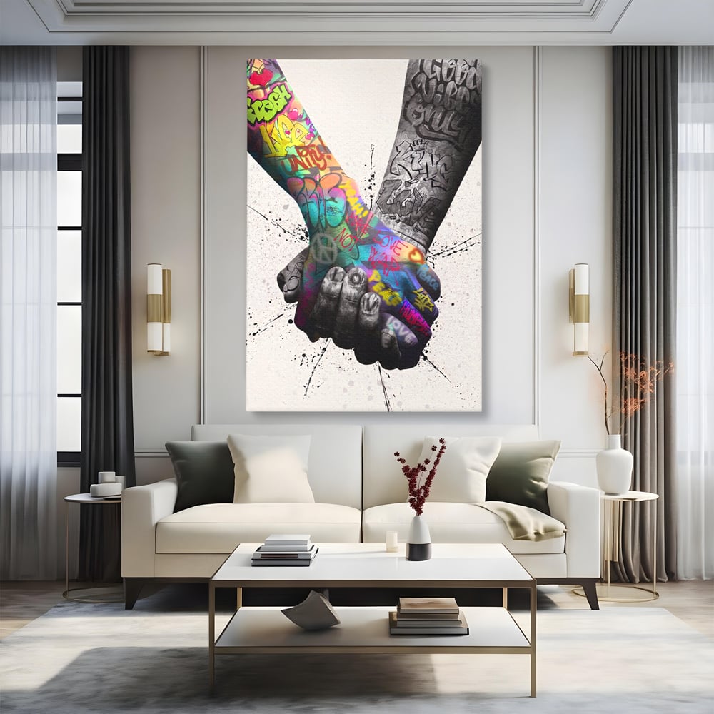 Leinwand Wandkunst Leinwand Premium LuxCanva® A1149, 2Hands , Dekorativ, Liebe, Street Art, Graffiti, Lebendige Farben