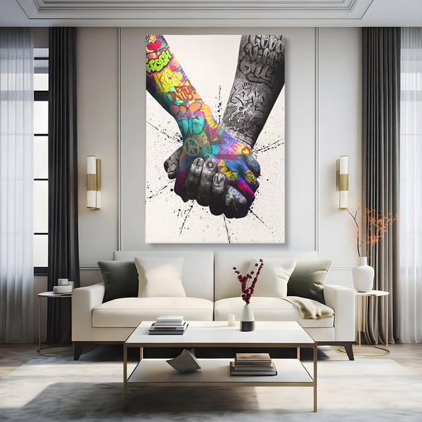 Leinwand Wandkunst Leinwand Premium LuxCanva® A1149, 2Hands , Dekorativ, Liebe, Street Art, Graffiti, Lebendige Farben