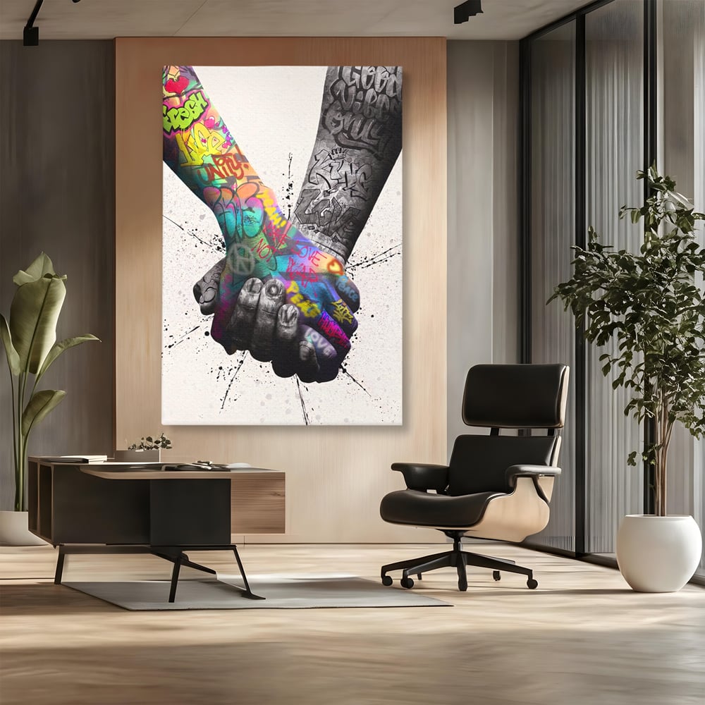 Leinwand Wandkunst Leinwand Premium LuxCanva® A1149, 2Hands , Dekorativ, Liebe, Street Art, Graffiti, Lebendige Farben