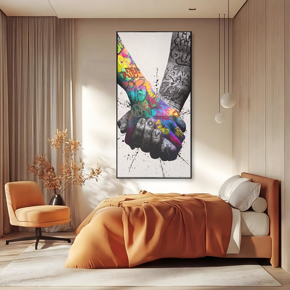 Leinwand Wandkunst Leinwand Premium LuxCanva® A1149, 2Hands , Dekorativ, Liebe, Street Art, Graffiti, Lebendige Farben