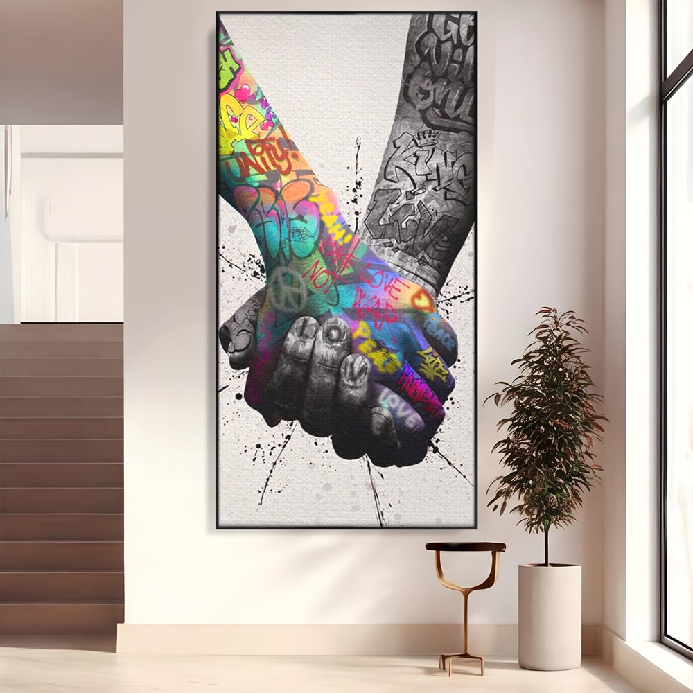 Leinwand Wandkunst Leinwand Premium LuxCanva® A1149, 2Hands , Dekorativ, Liebe, Street Art, Graffiti, Lebendige Farben
