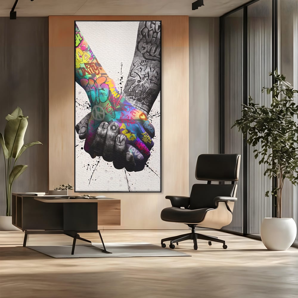 Leinwand Wandkunst Leinwand Premium LuxCanva® A1149, 2Hands , Dekorativ, Liebe, Street Art, Graffiti, Lebendige Farben