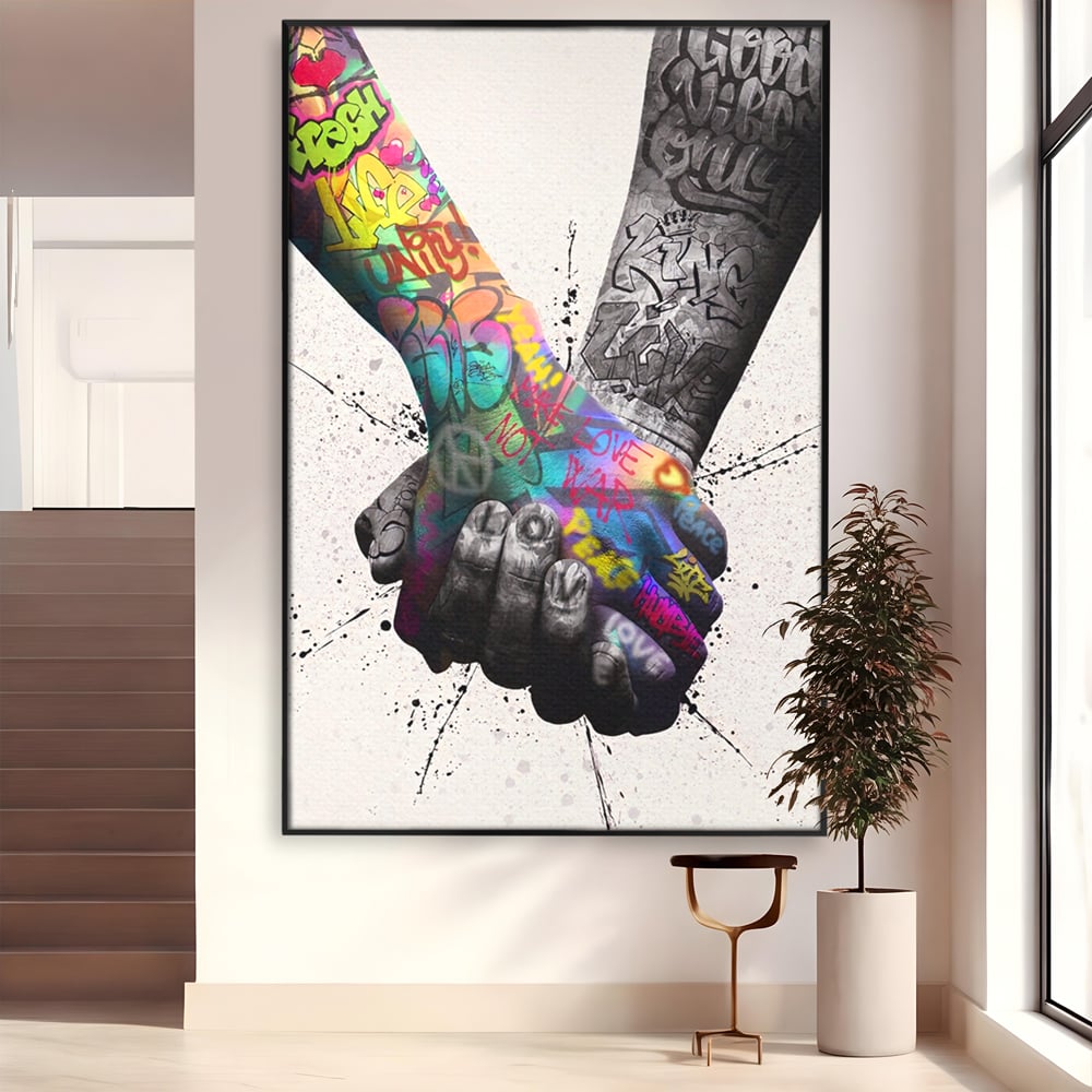 Leinwand Wandkunst Leinwand Premium LuxCanva® A1149, 2Hands , Dekorativ, Liebe, Street Art, Graffiti, Lebendige Farben