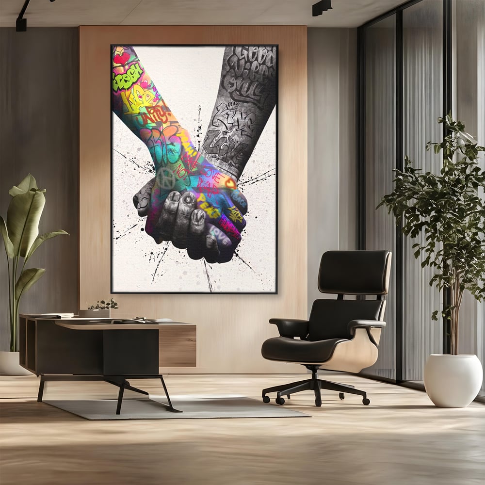 Leinwand Wandkunst Leinwand Premium LuxCanva® A1149, 2Hands , Dekorativ, Liebe, Street Art, Graffiti, Lebendige Farben