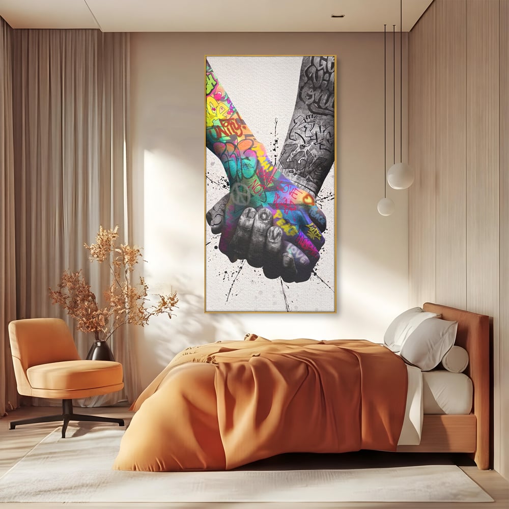 Leinwand Wandkunst Leinwand Premium LuxCanva® A1149, 2Hands , Dekorativ, Liebe, Street Art, Graffiti, Lebendige Farben
