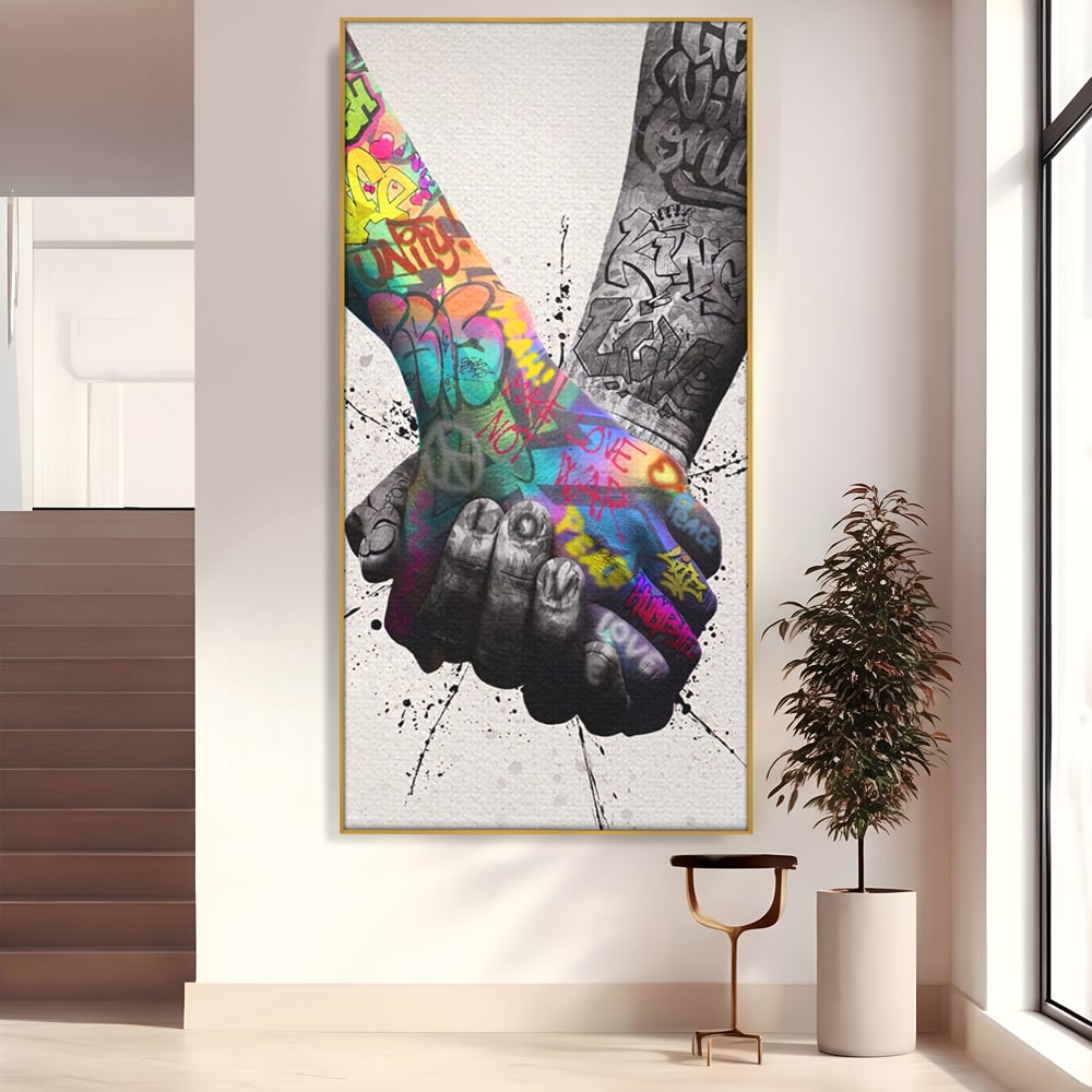 Leinwand Wandkunst Leinwand Premium LuxCanva® A1149, 2Hands , Dekorativ, Liebe, Street Art, Graffiti, Lebendige Farben