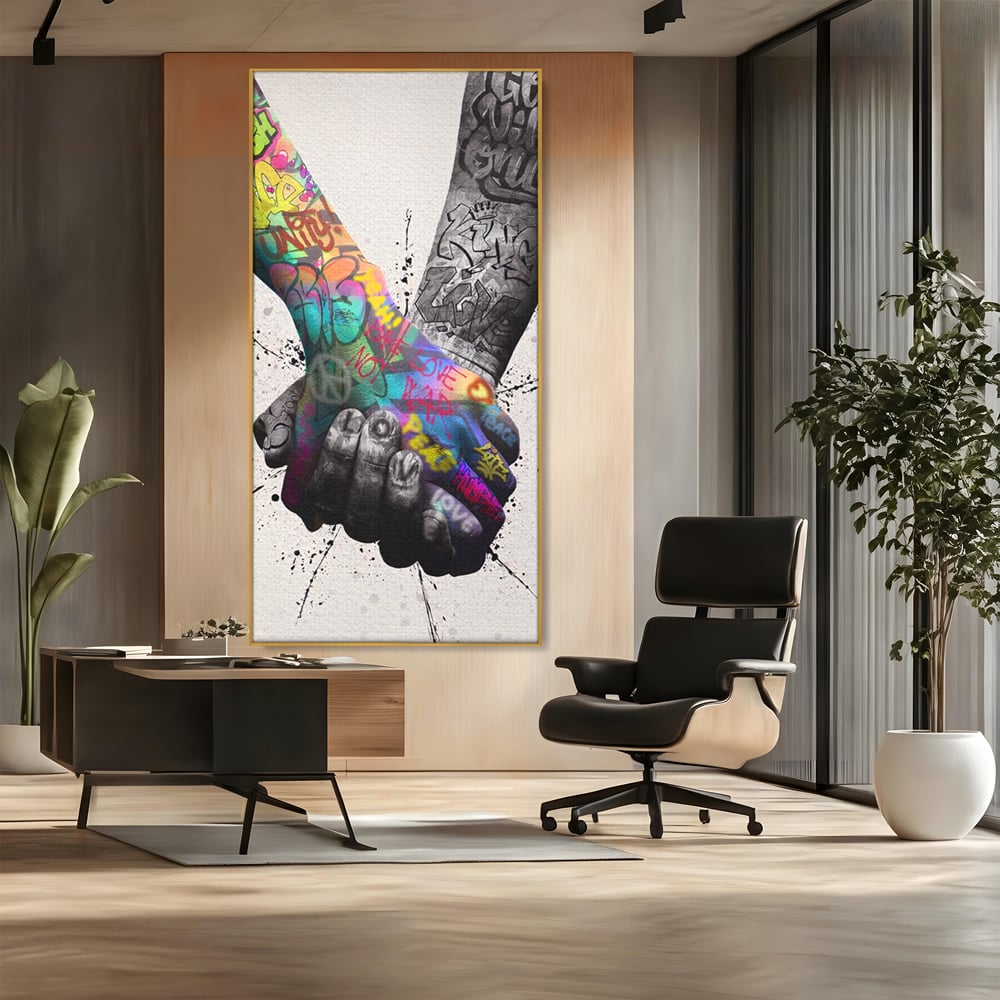 Leinwand Wandkunst Leinwand Premium LuxCanva® A1149, 2Hands , Dekorativ, Liebe, Street Art, Graffiti, Lebendige Farben