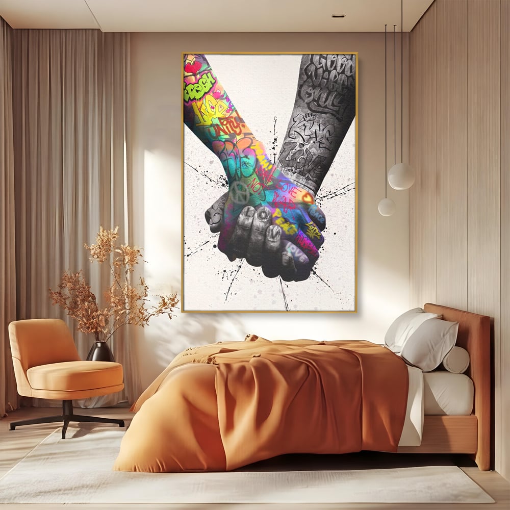 Leinwand Wandkunst Leinwand Premium LuxCanva® A1149, 2Hands , Dekorativ, Liebe, Street Art, Graffiti, Lebendige Farben