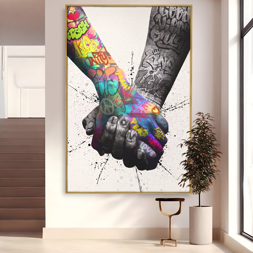 Leinwand Wandkunst Leinwand Premium LuxCanva® A1149, 2Hands , Dekorativ, Liebe, Street Art, Graffiti, Lebendige Farben