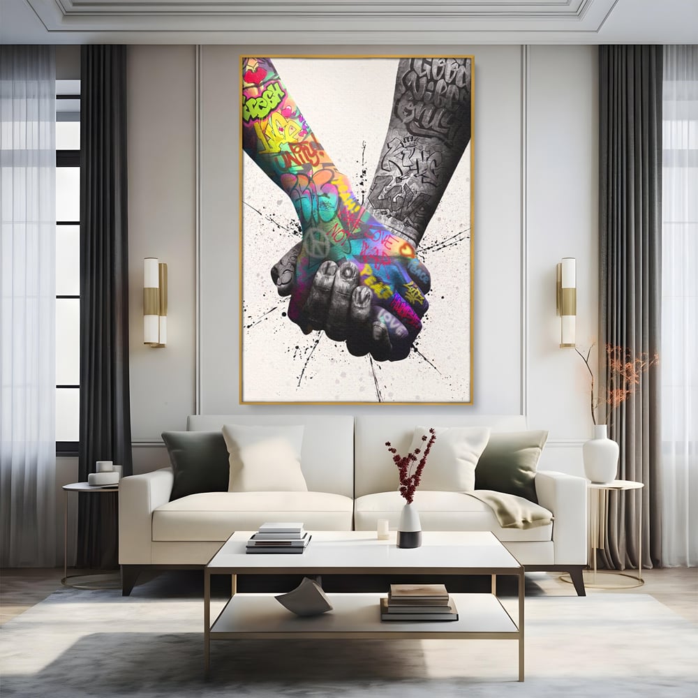 Leinwand Wandkunst Leinwand Premium LuxCanva® A1149, 2Hands , Dekorativ, Liebe, Street Art, Graffiti, Lebendige Farben