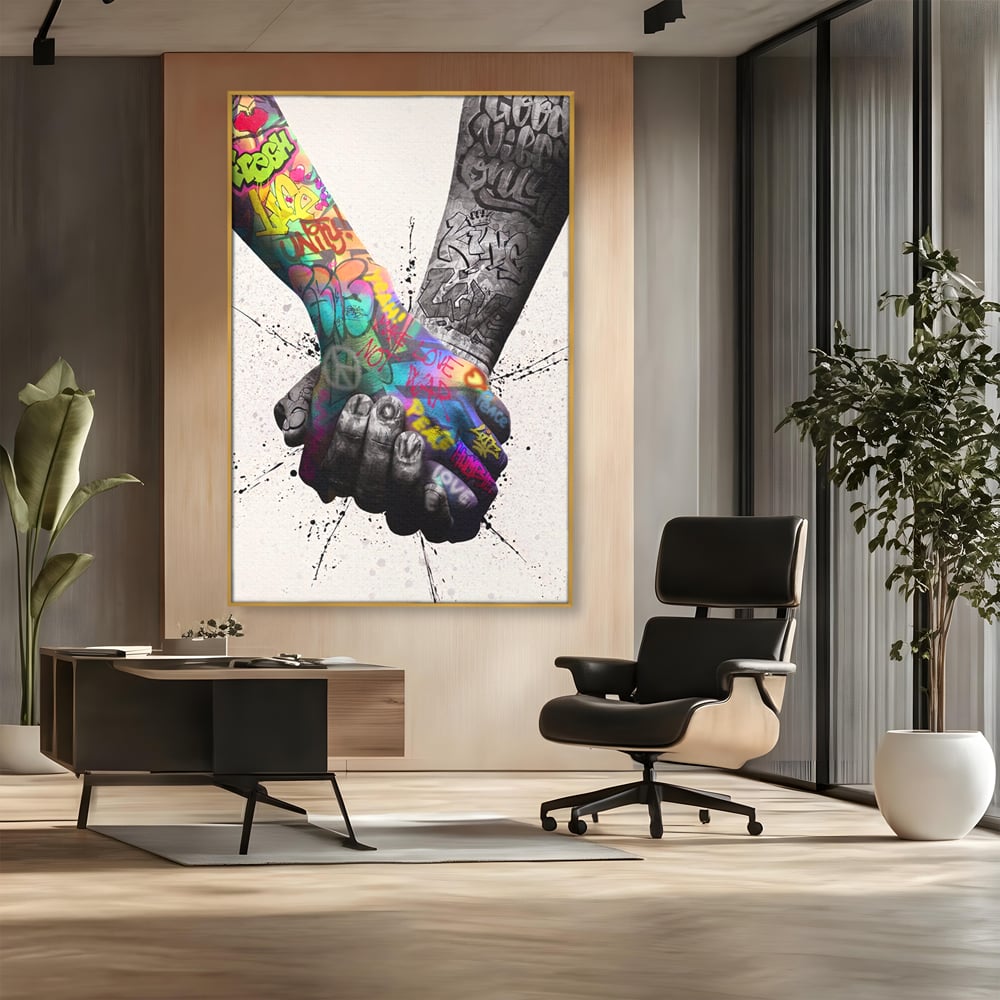Leinwand Wandkunst Leinwand Premium LuxCanva® A1149, 2Hands , Dekorativ, Liebe, Street Art, Graffiti, Lebendige Farben