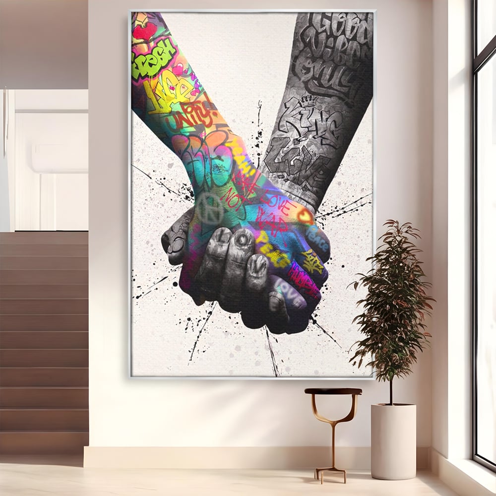 Leinwand Wandkunst Leinwand Premium LuxCanva® A1149, 2Hands , Dekorativ, Liebe, Street Art, Graffiti, Lebendige Farben