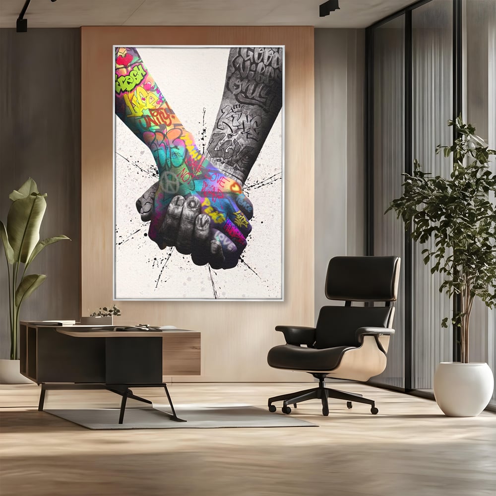 Leinwand Wandkunst Leinwand Premium LuxCanva® A1149, 2Hands , Dekorativ, Liebe, Street Art, Graffiti, Lebendige Farben