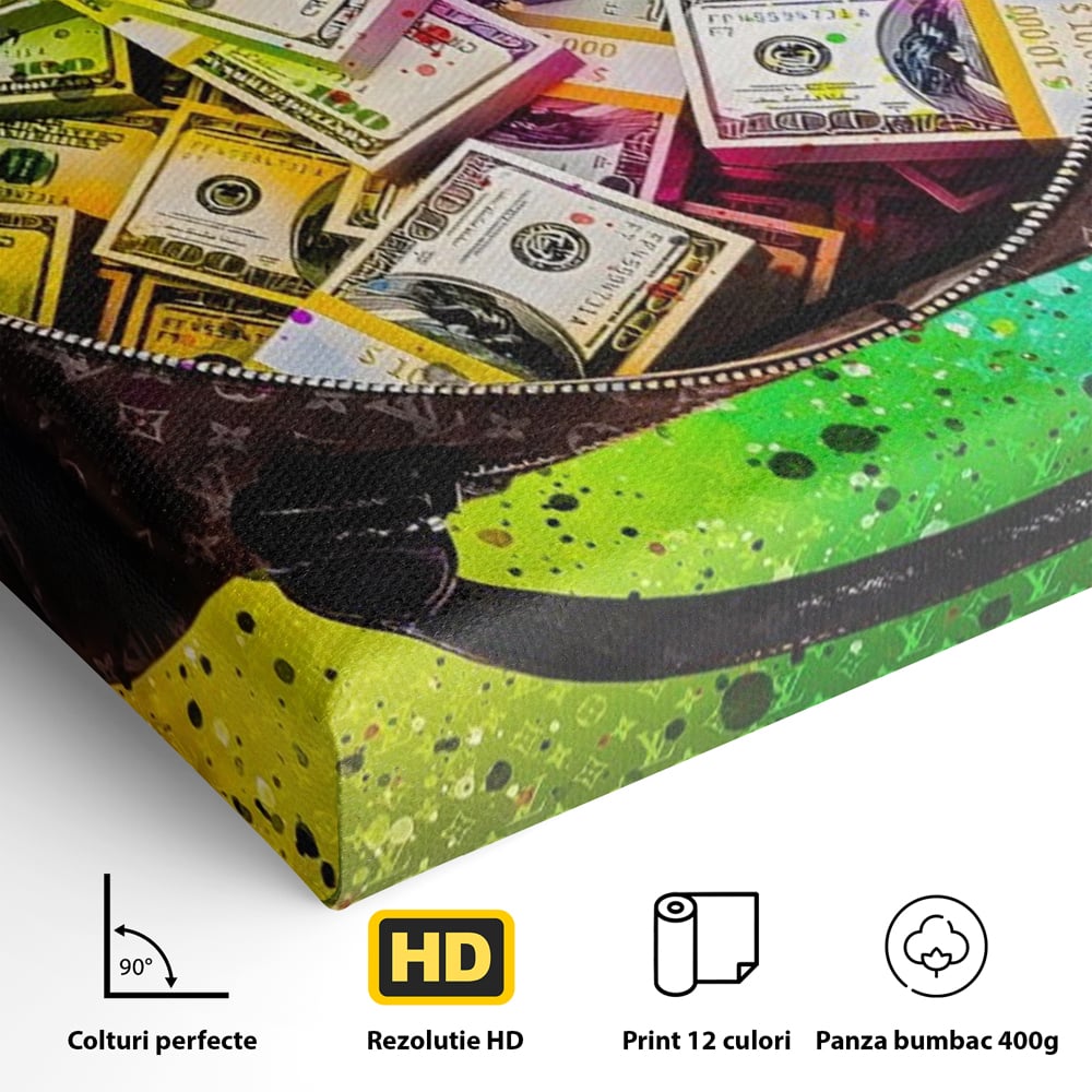 Tablou Canvas Premium LuxCanva® A1151, Dollars Bag , Decorativ, Bani, Geanta, USD, Culori Vibrante