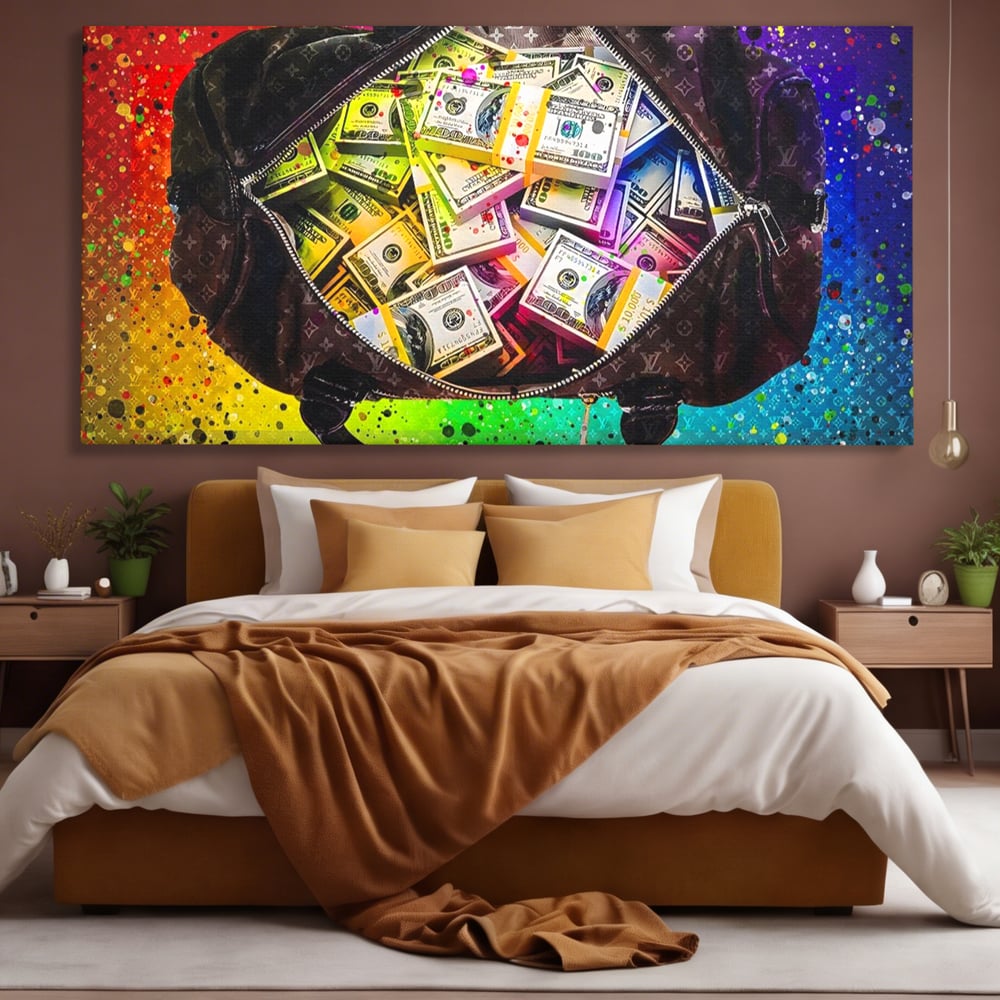 Tablou Canvas Premium LuxCanva® A1151, Dollars Bag , Decorativ, Bani, Geanta, USD, Culori Vibrante
