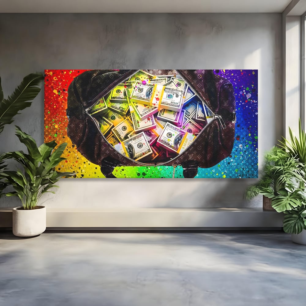 Tablou Canvas Premium LuxCanva® A1151, Dollars Bag , Decorativ, Bani, Geanta, USD, Culori Vibrante