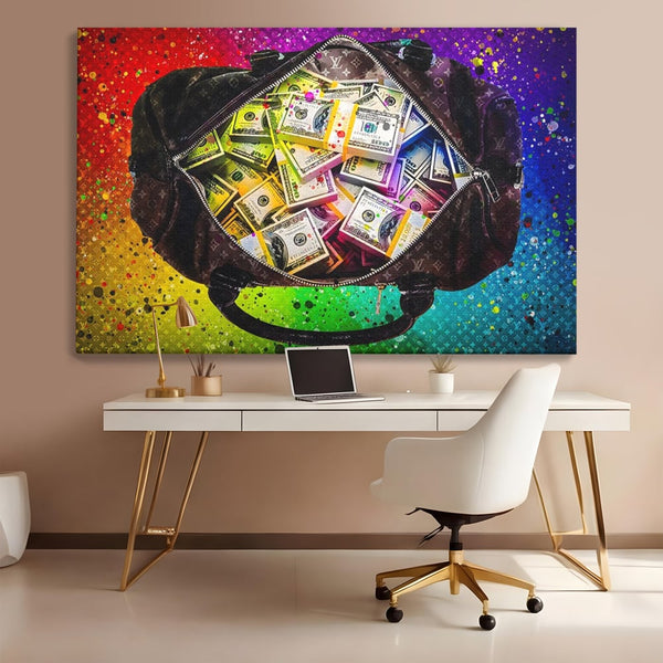 Tablou Canvas Premium LuxCanva® A1151, Dollars Bag , Decorativ, Bani, Geanta, USD, Culori Vibrante