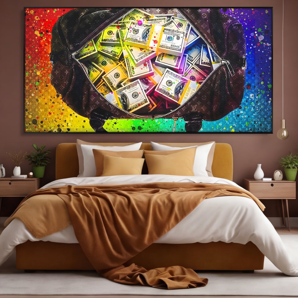 Tablou Canvas Premium LuxCanva® A1151, Dollars Bag , Decorativ, Bani, Geanta, USD, Culori Vibrante
