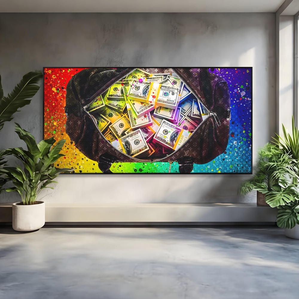 Tablou Canvas Premium LuxCanva® A1151, Dollars Bag , Decorativ, Bani, Geanta, USD, Culori Vibrante