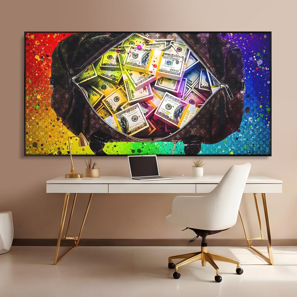 Tablou Canvas Premium LuxCanva® A1151, Dollars Bag , Decorativ, Bani, Geanta, USD, Culori Vibrante