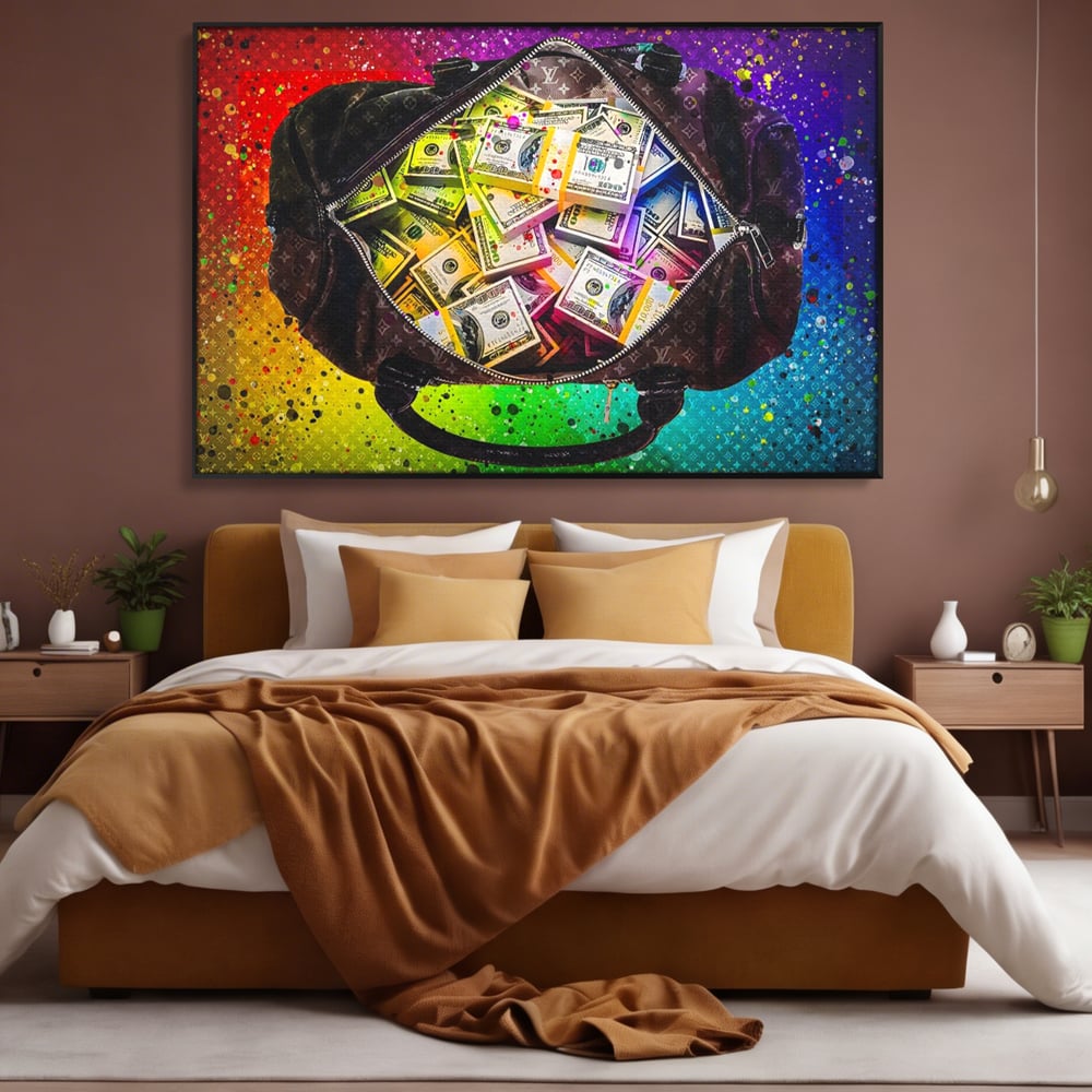 Tablou Canvas Premium LuxCanva® A1151, Dollars Bag , Decorativ, Bani, Geanta, USD, Culori Vibrante