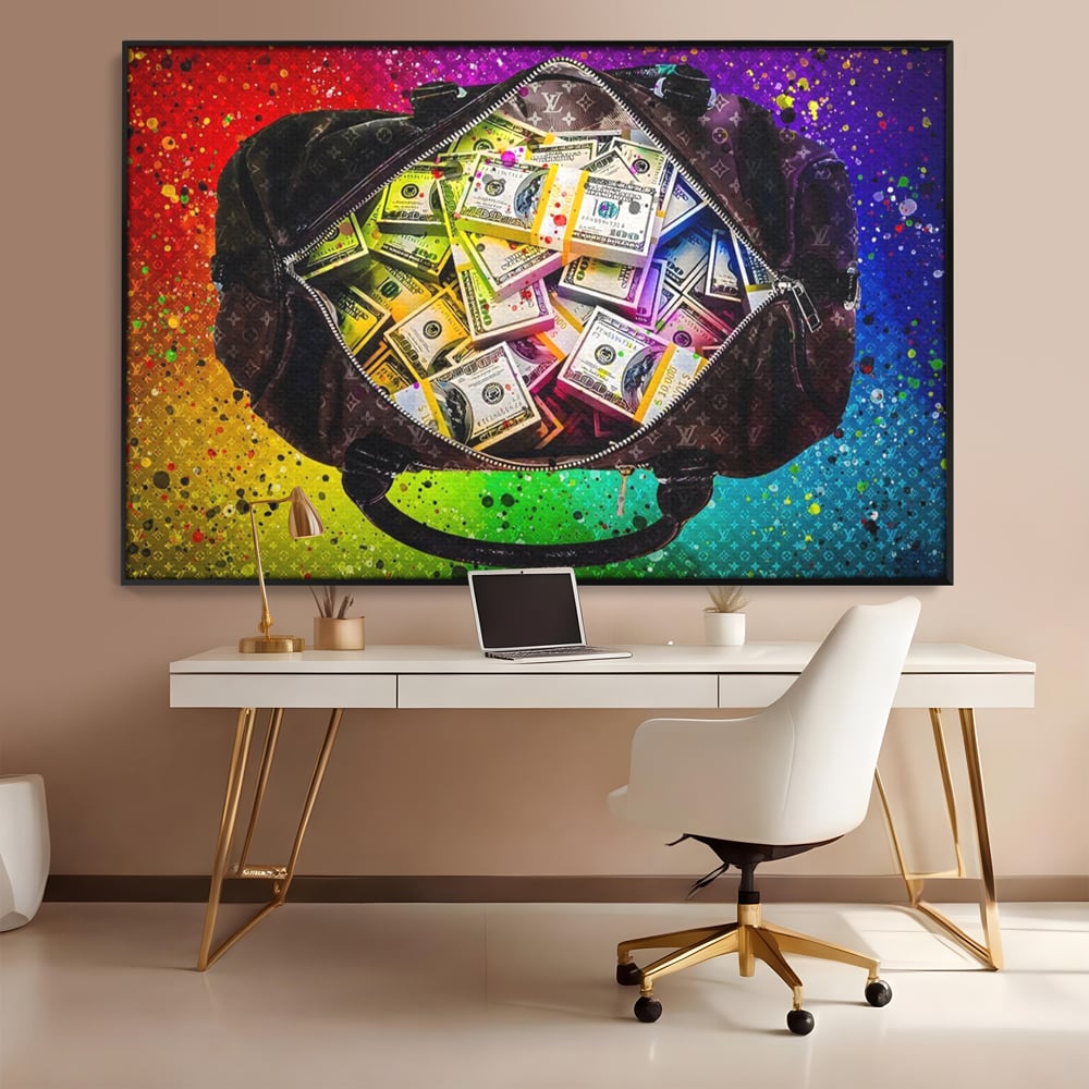 Tablou Canvas Premium LuxCanva® A1151, Dollars Bag , Decorativ, Bani, Geanta, USD, Culori Vibrante