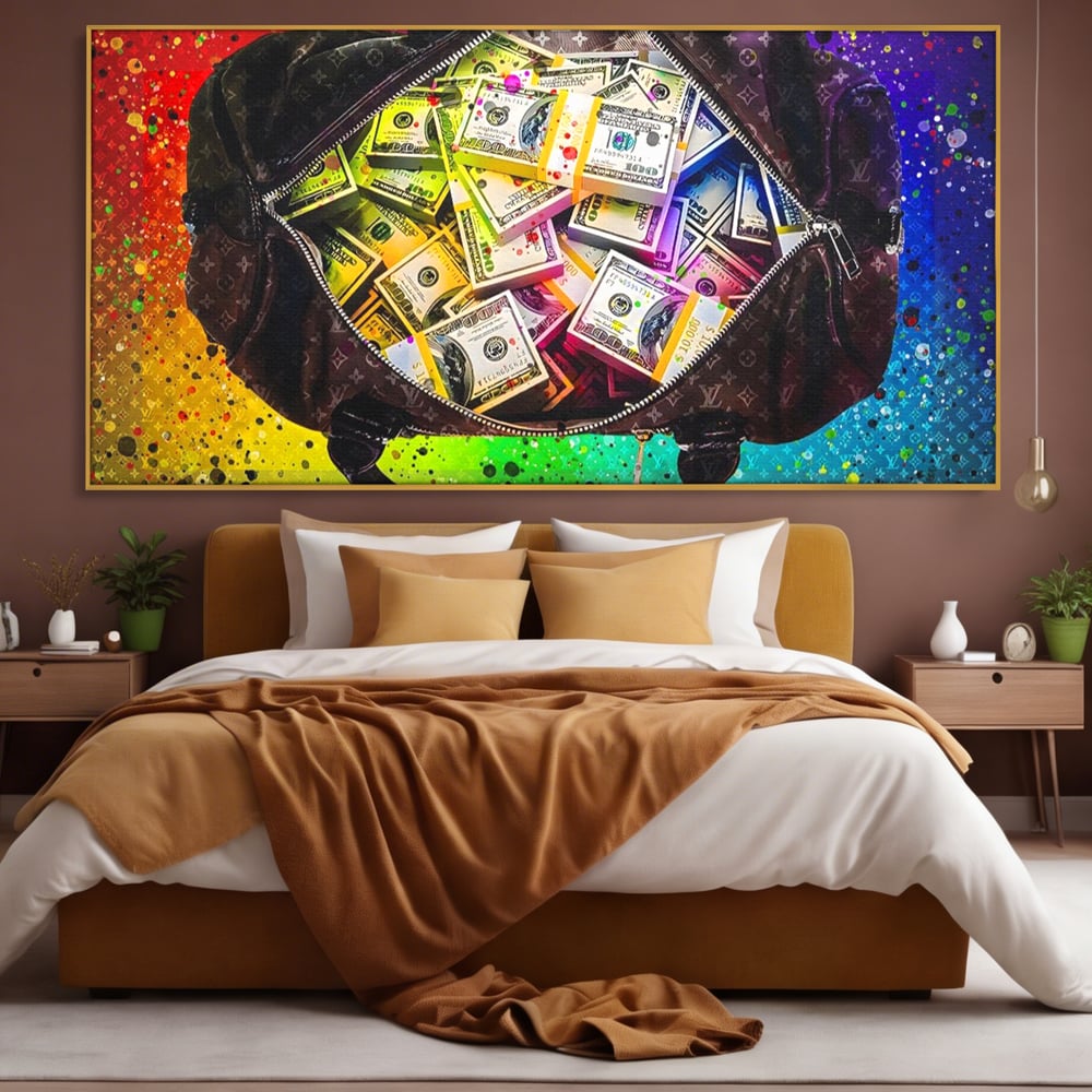 Tablou Canvas Premium LuxCanva® A1151, Dollars Bag , Decorativ, Bani, Geanta, USD, Culori Vibrante