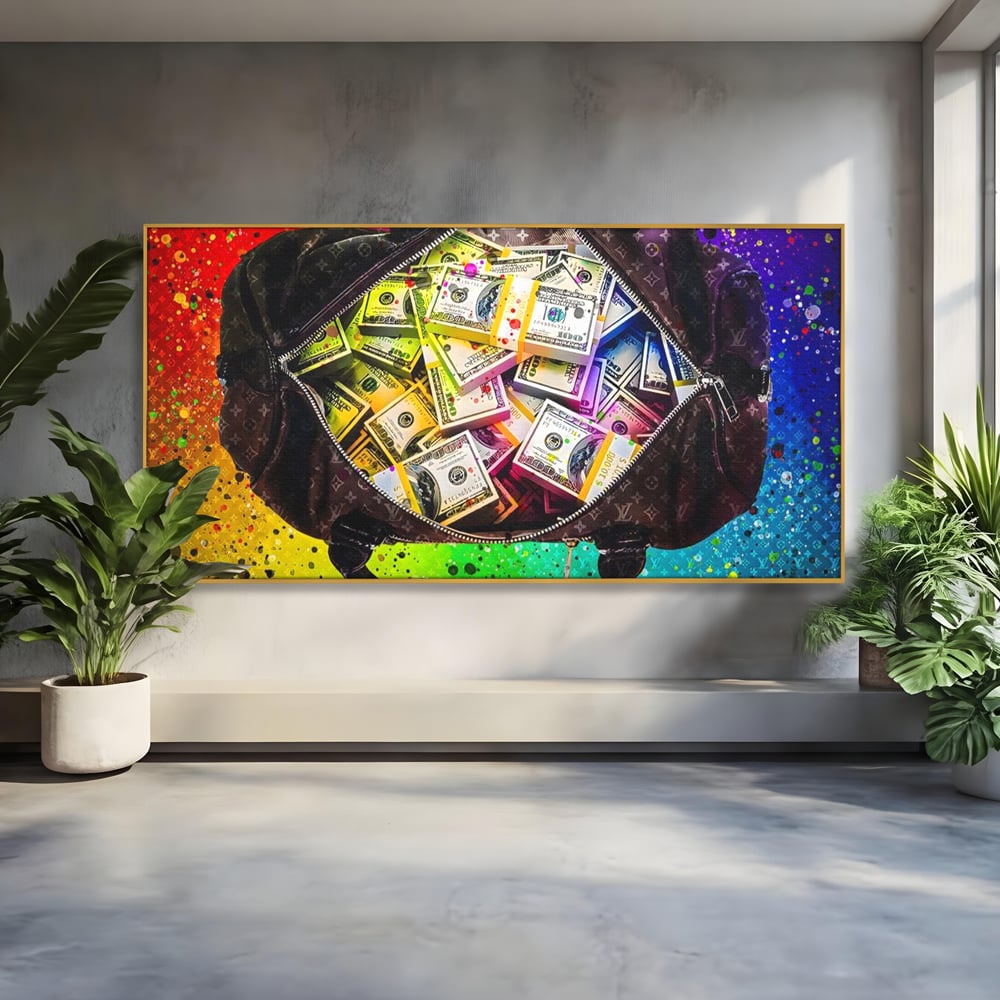Tablou Canvas Premium LuxCanva® A1151, Dollars Bag , Decorativ, Bani, Geanta, USD, Culori Vibrante