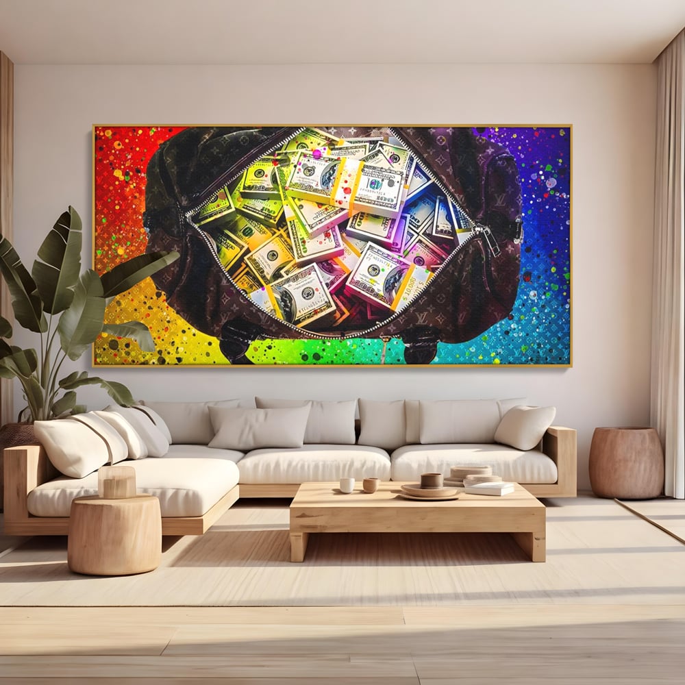Tablou Canvas Premium LuxCanva® A1151, Dollars Bag , Decorativ, Bani, Geanta, USD, Culori Vibrante