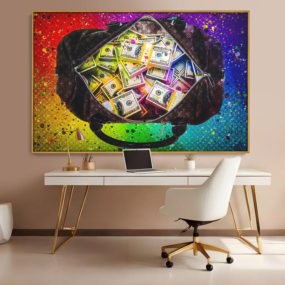Tablou Canvas Premium LuxCanva® A1151, Dollars Bag , Decorativ, Bani, Geanta, USD, Culori Vibrante