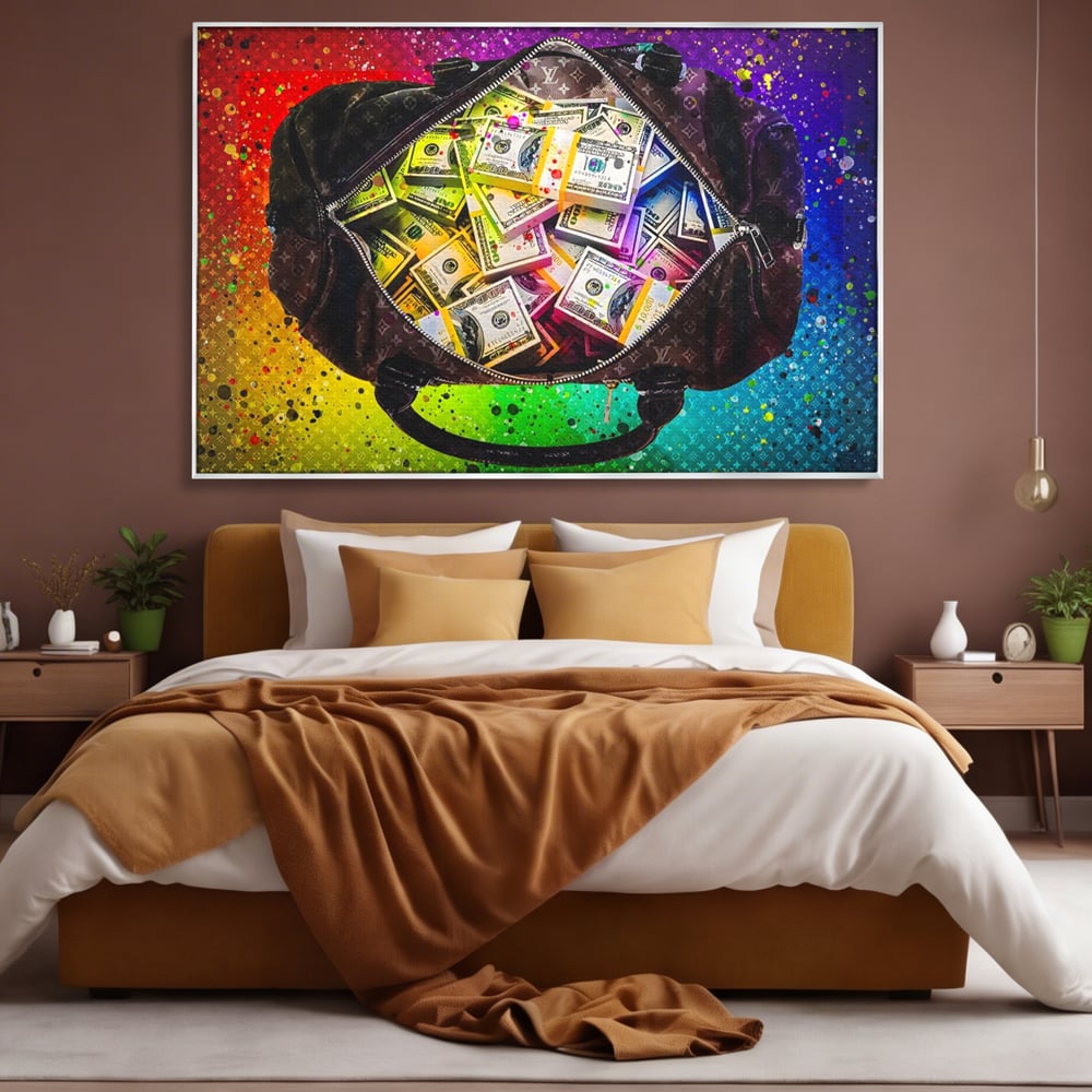 Tablou Canvas Premium LuxCanva® A1151, Dollars Bag , Decorativ, Bani, Geanta, USD, Culori Vibrante
