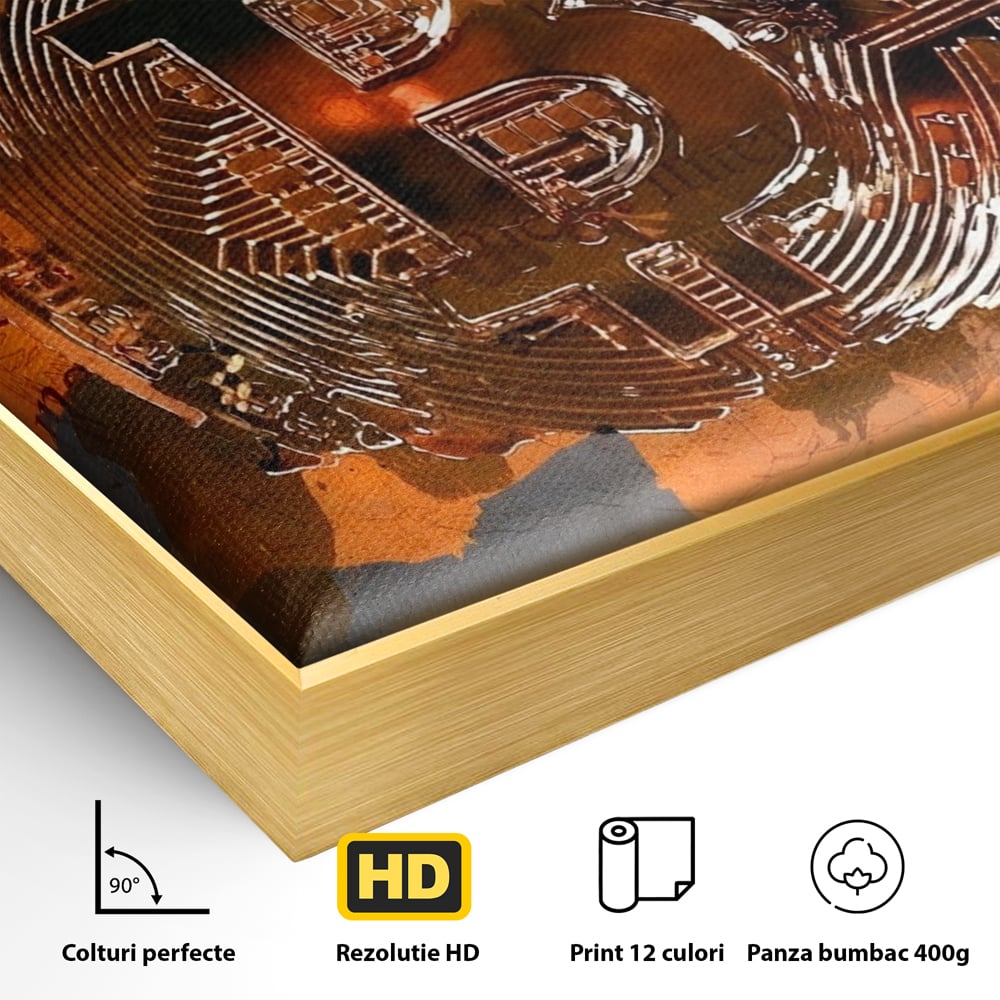Tablou Canvas Premium LuxCanva® A1153, Moneda Bitcoin ,Moneda Digitala, BTC, Cash, Motivational, Culori Vibrante
