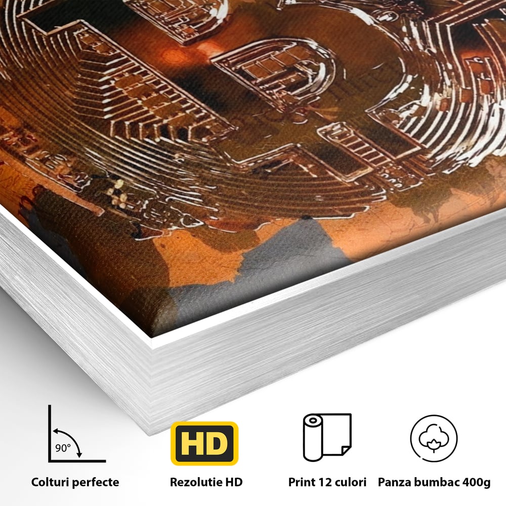 Tablou Canvas Premium LuxCanva® A1153, Moneda Bitcoin ,Moneda Digitala, BTC, Cash, Motivational, Culori Vibrante