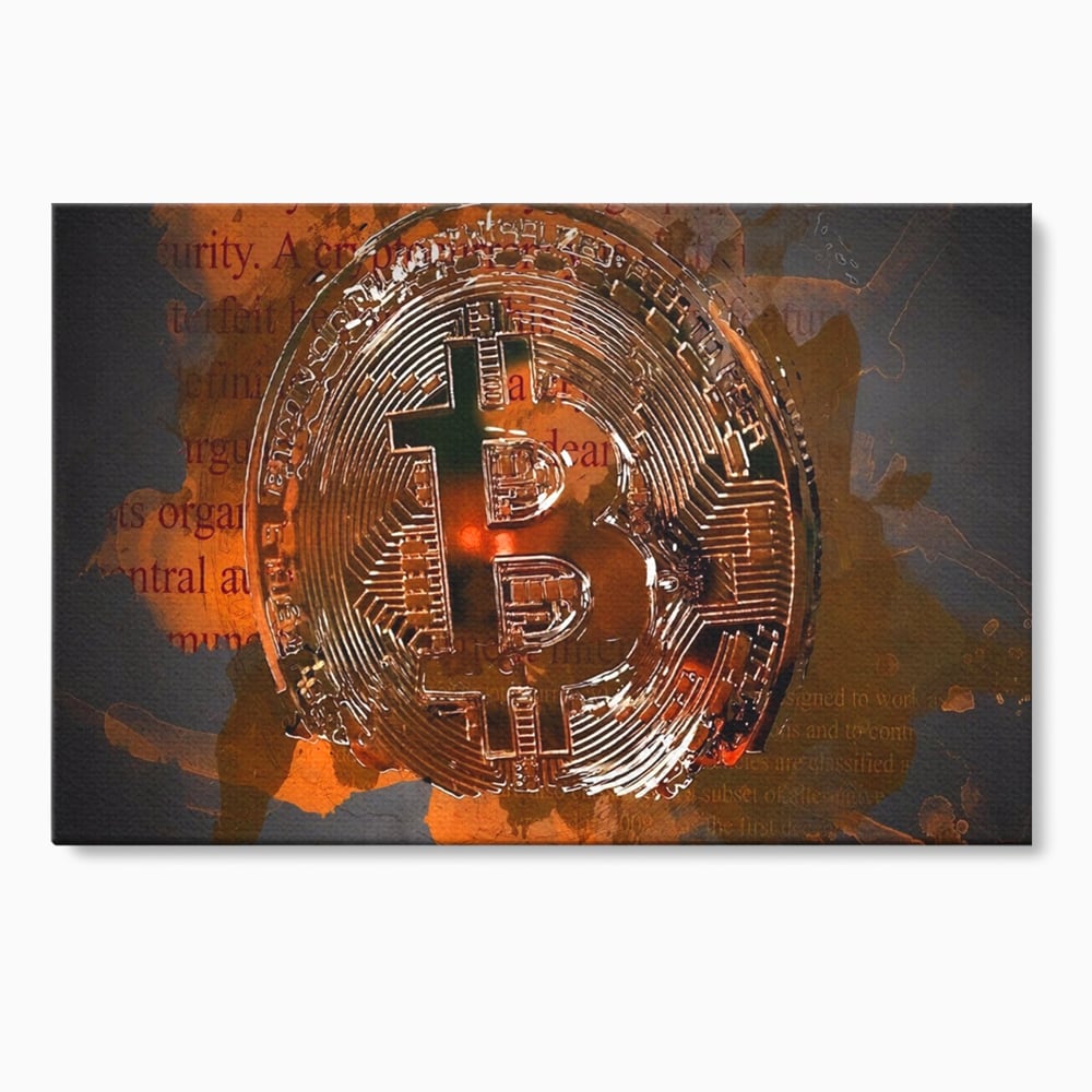 Tablou Canvas Premium LuxCanva® A1153, Moneda Bitcoin ,Moneda Digitala, BTC, Cash, Motivational, Culori Vibrante
