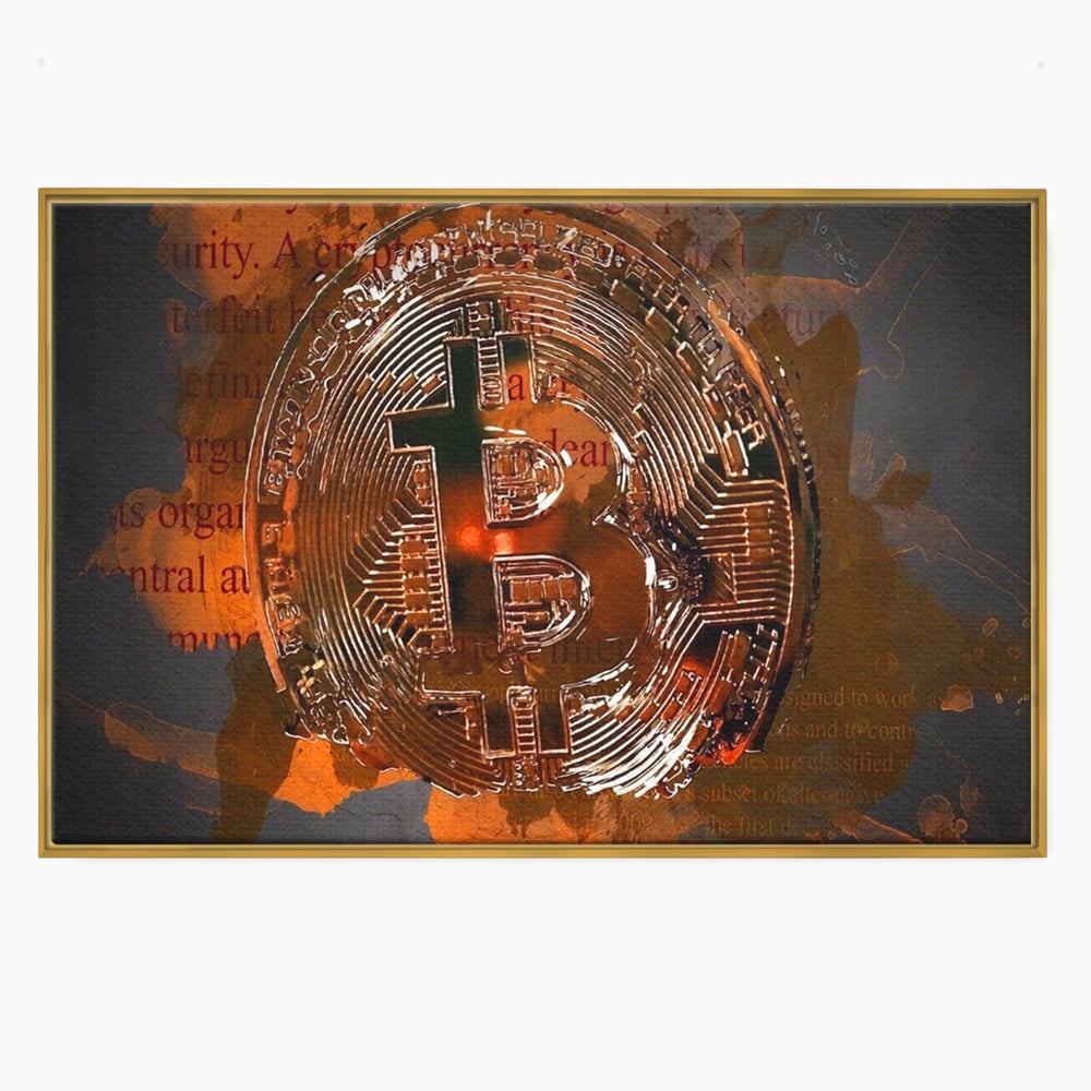 Tablou Canvas Premium LuxCanva® A1153, Moneda Bitcoin ,Moneda Digitala, BTC, Cash, Motivational, Culori Vibrante