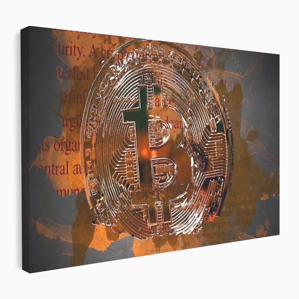 Tablou Canvas Premium LuxCanva® A1153, Moneda Bitcoin ,Moneda Digitala, BTC, Cash, Motivational, Culori Vibrante